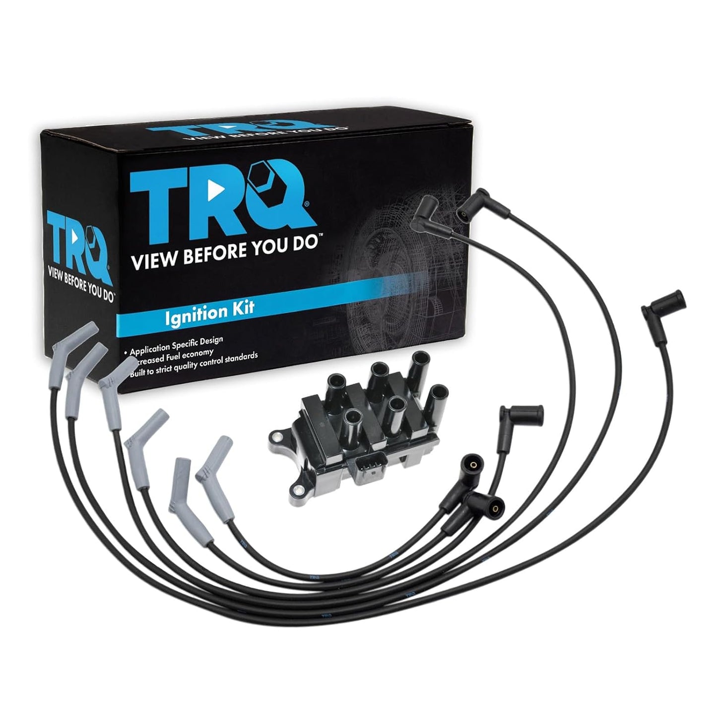 TRQ Ignition Kit Ignition Coil Spark Plugs Wire Set Compatible with 2003-2004 Ford Focus