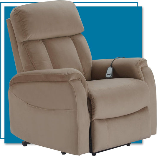 ClickDecor Samson Power Lift Recliner Sofa for Elderly Heavy Duty Motorized Living Room Chair with Side Pockets, Remote Control, Taupe