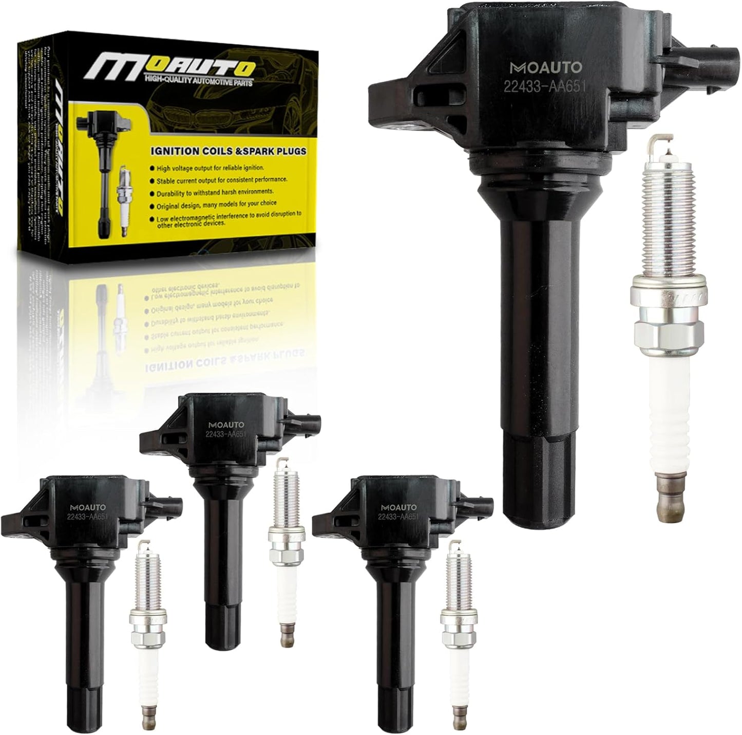 Set of 4 Ignition Coils Pack UF747 22433AA700 & 4 PCS Iridium Spark Plugs Compatible with Subaru XV Crosstrek Forester Legacy Outback - 2.0L 2.5L H4