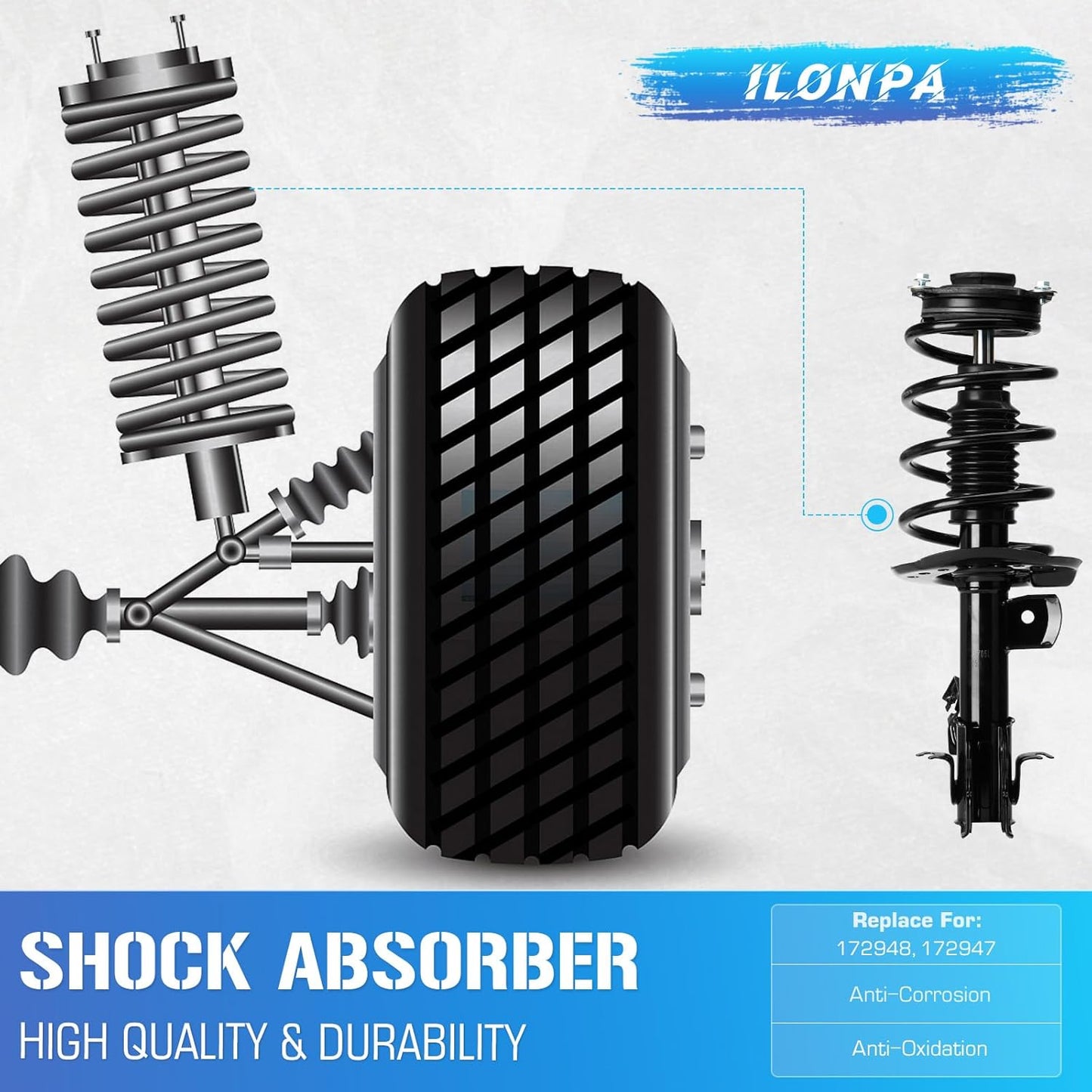 172948 172947 Front Strut Shock w/Coil Springs for 2014-2016 Nissan Sentra, 2017-2019 Sentra ONLY 1.8L (S, SL, SR, SV) - [Exc. SR Turbo/Nismo Models], 2015 2018 Struts Shocks Absorbers Assembly