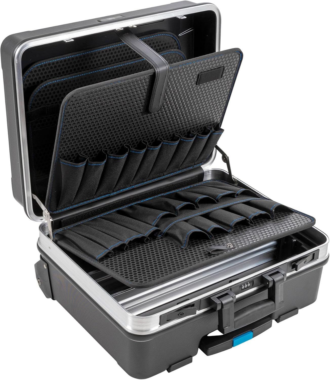 B&W International GO Portable Wheeled Rolling Tool Case Box with Pocket Boards, Black