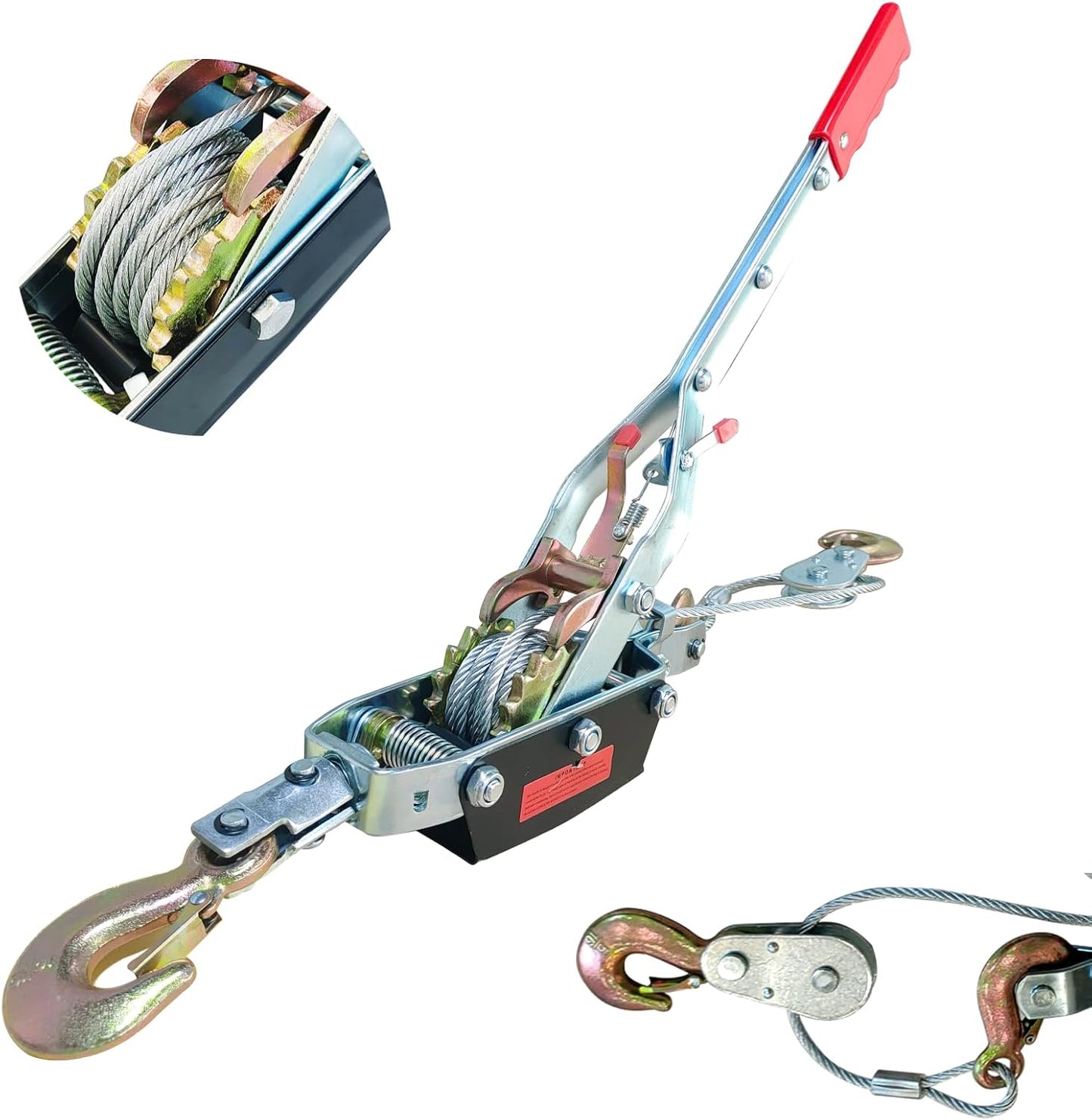 Come Along Winch - 11000 lbs/5T Pulling Capacity,12ft Steel Cable,3 Hooks,Dual Gear Power Puller,Automotive Hoist Cable Puller for Vehicle Rescue,Construction,and Farm