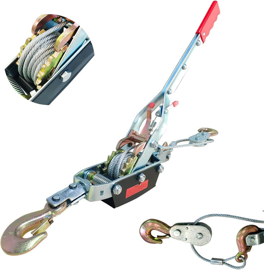 Come Along Winch - 11000 lbs/5T Pulling Capacity,12ft Steel Cable,3 Hooks,Dual Gear Power Puller,Automotive Hoist Cable Puller for Vehicle Rescue,Construction,and Farm