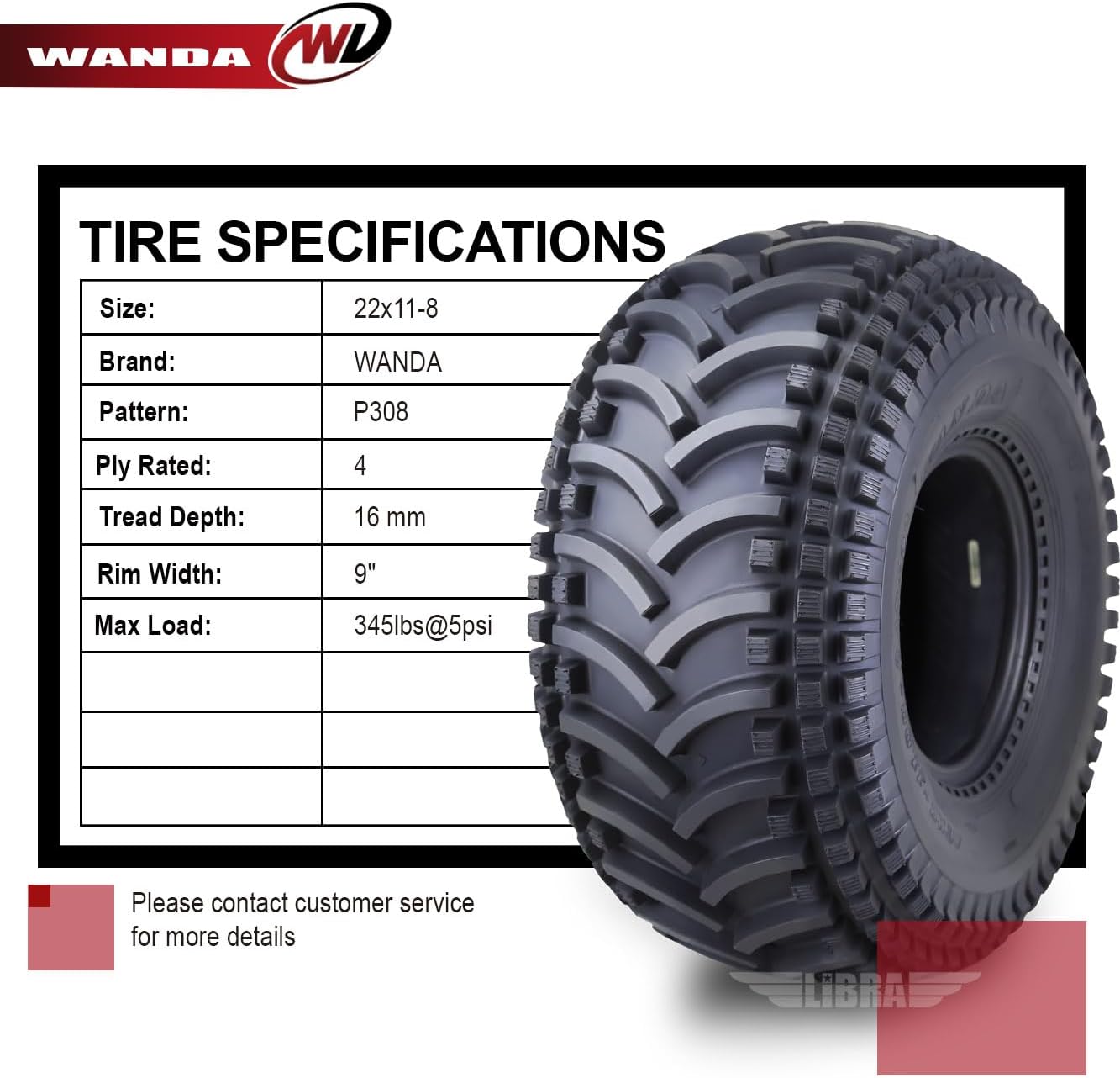 WANDA 2 New ATV Tires 22X11-8 22x11x8 4PR - 10135