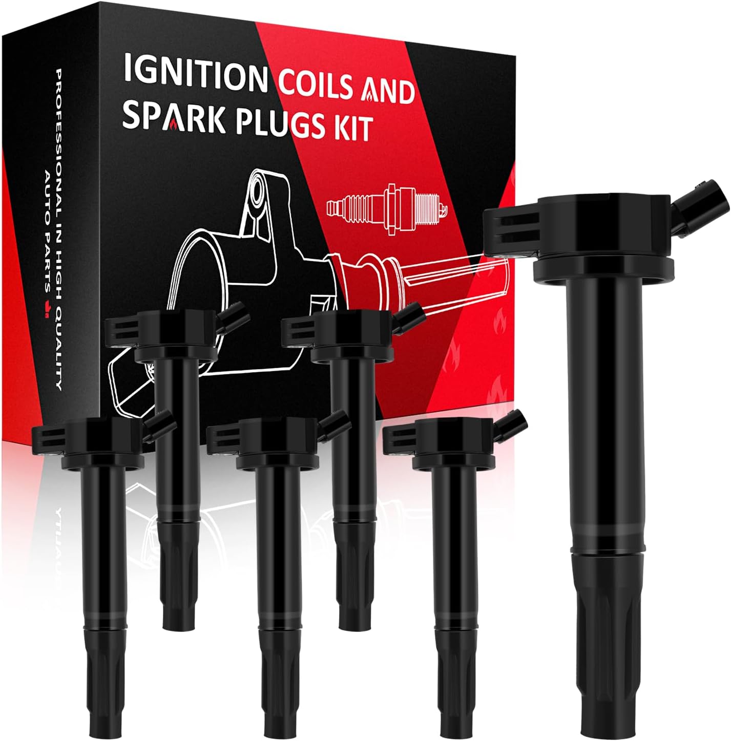 SCITOO ignition coils 4+Spark Plugs 4 4pcs Replacement for P-assat 1.8L 2001-2005,for J-etta 1.8L 2001 2002 2003 2004 2005,for A-udi A4 1.8L 2001-2007 Replace UF411 UF-437, UF-580, CO044