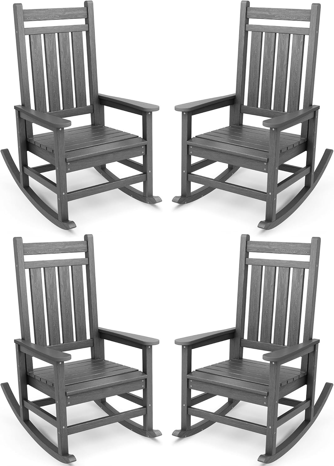 SERWALL Oversized Outdoor Rocking Chair Set of 4, HDPE Rocker for Adults, Patio Rocking Chairs for Porch, Black