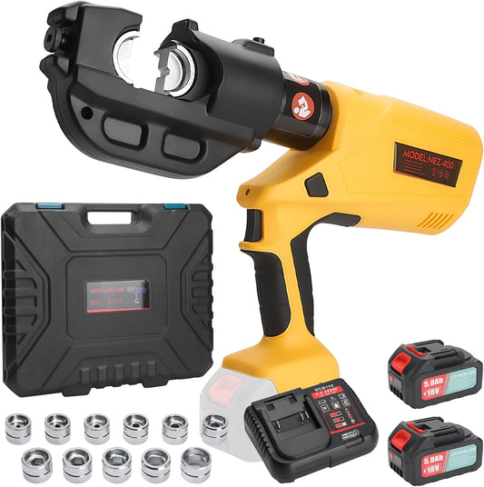12 Ton Electric Hydraulic Cable Crimping Tool with Digital Display, 11 Dies, 2 Rechargeable 5.0Ah Batteries, for Copper/Aluminum Terminals and Wires