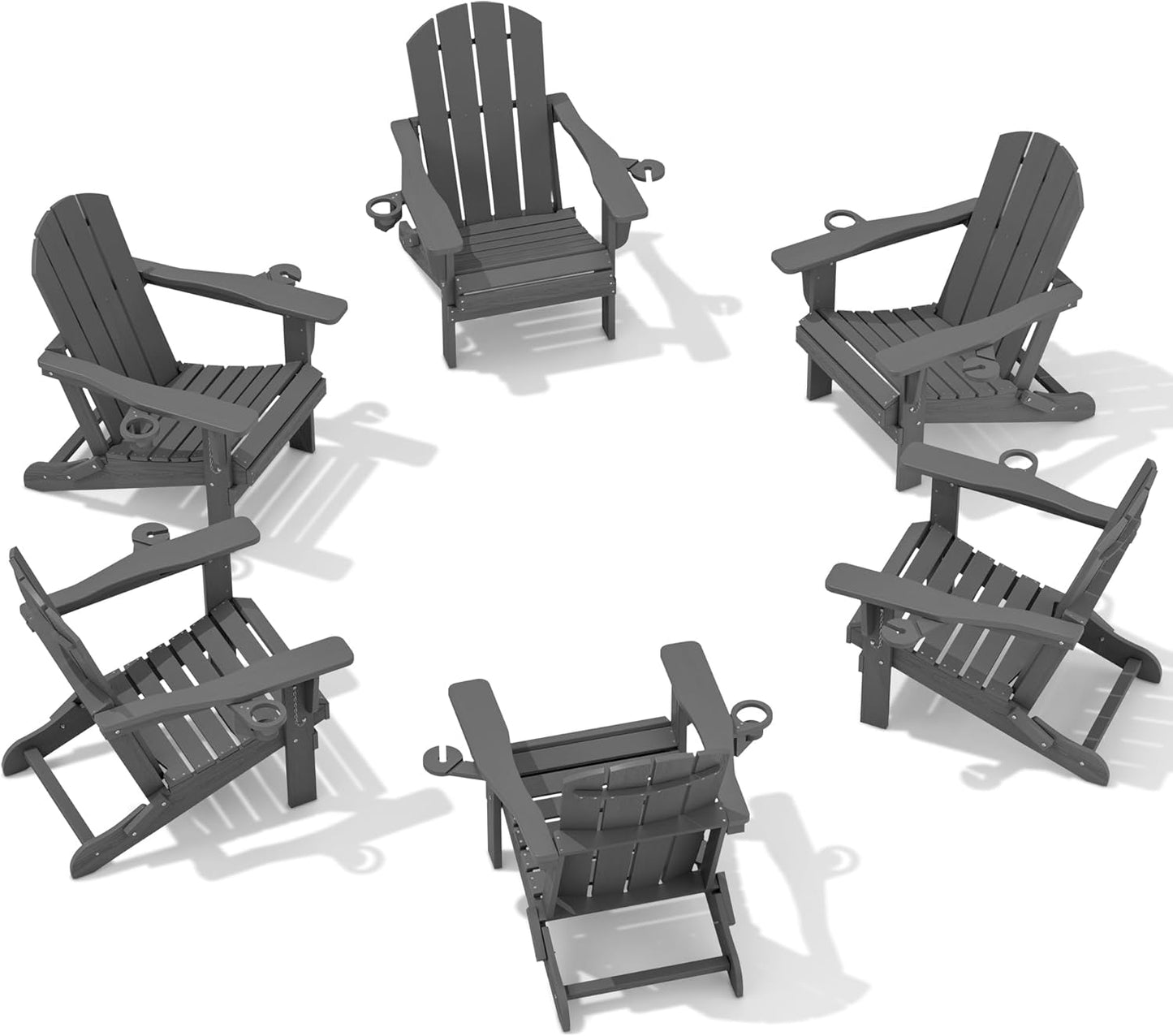 SERWALL Adirondack Chair with Cup Holders - Composite Adirondack Chairs Set of 8 HDPE Outdoor Chairs All Weather Use- Brown
