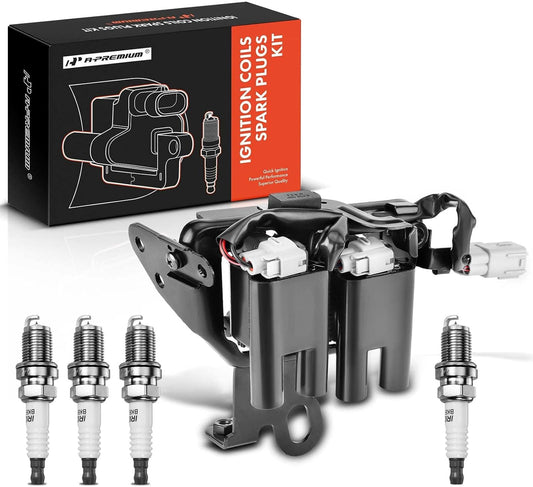 A-Premium Ignition Coils and Spark Plugs Kits Compatible with Hyundai Elantra 2003-2006, Tucson 2005-2009, Tiburon 2003-2008 & Kia Sportage 2005-2007 Spectra/Spectra5 2005-2009, 2.0L