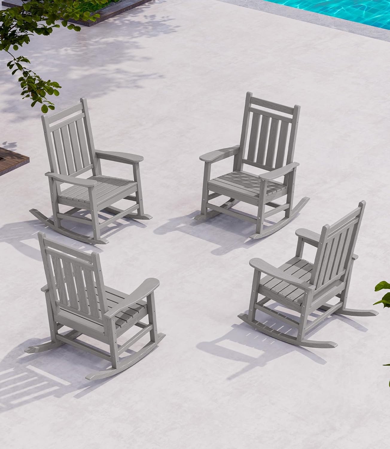 SERWALL Oversized Outdoor Rocking Chair Set of 4, HDPE Rocker for Adults, Patio Rocking Chairs for Porch, Black