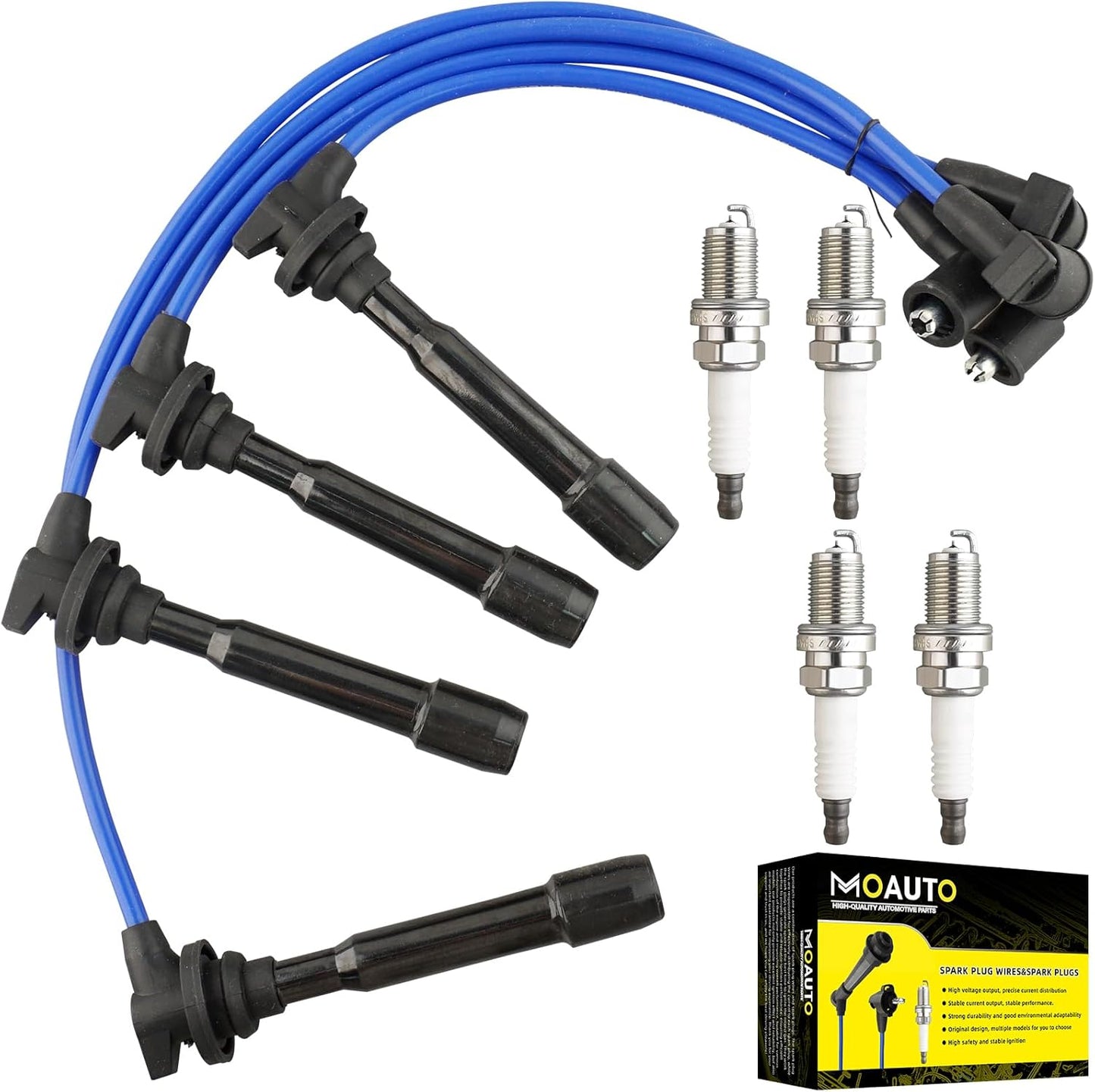 Set of 4 PCS Iridium Spark Plugs with Wire Set 32702-P0A-A00 8028 RC-HE73 671-4179 Compatible with Honda Accord Civic Acura Odyssey CL Isuzu Oasis - L4 2.3L 2.2L 1.6L