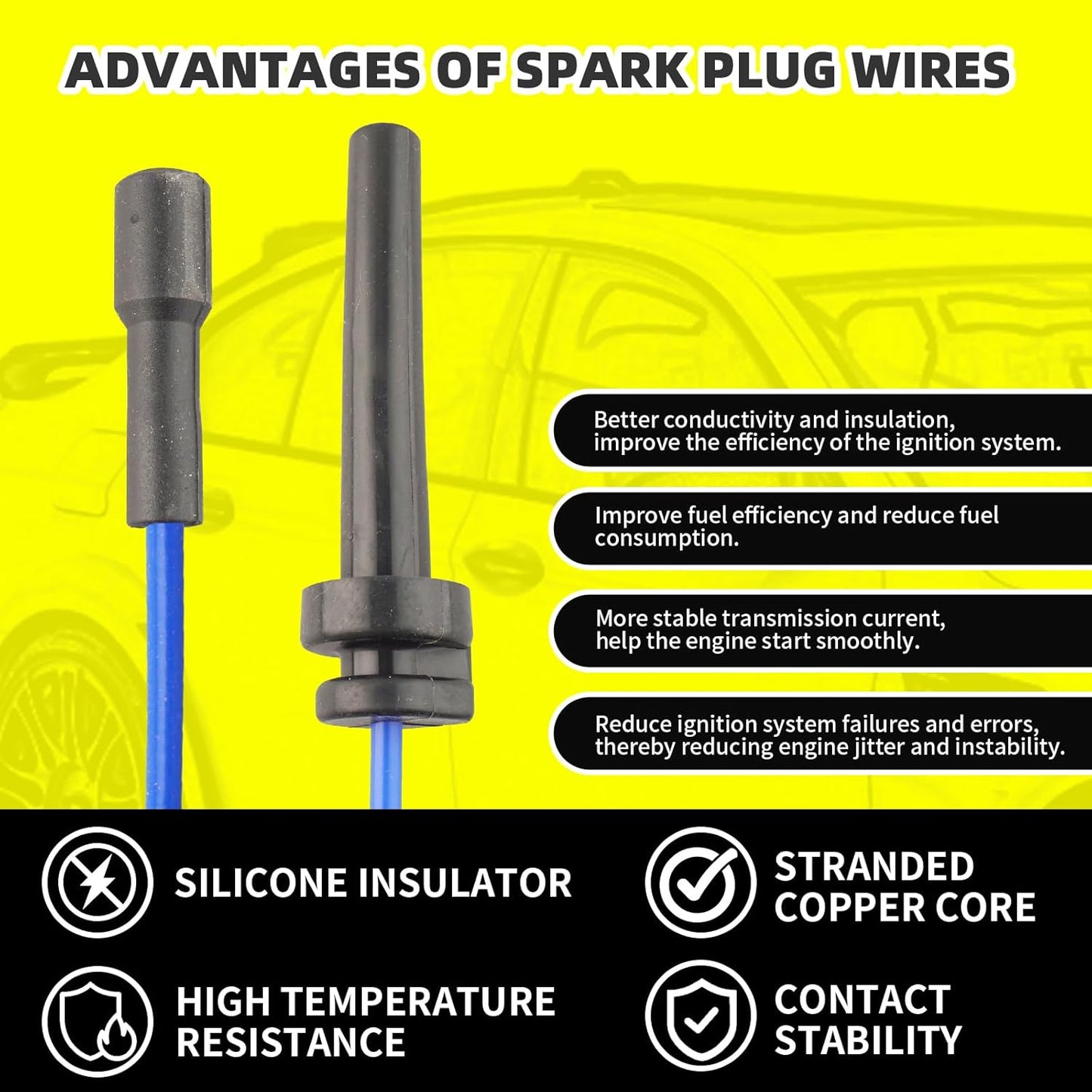 Set of 1 Ignition Coils Pack UF403 4609103AC & 4 PCS Iridium Spark Plugs with Wire Set Compatible with Dodge SX 2.0 2003-2005 2.0L Chrysler PT Cruiser 2003-2009 2.4L