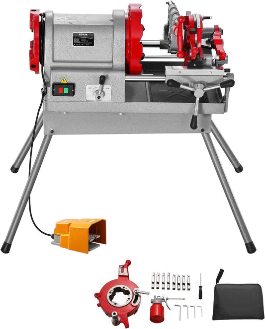 VEVOR Electric Pipe Threader Machine, 900W 2-Speed Threading Cutting Machine, 1/2 to 4 inch Pipes Threading Cutter Tool with Foot Pedal for Plumbing, Automotive Repairs, Metalworking