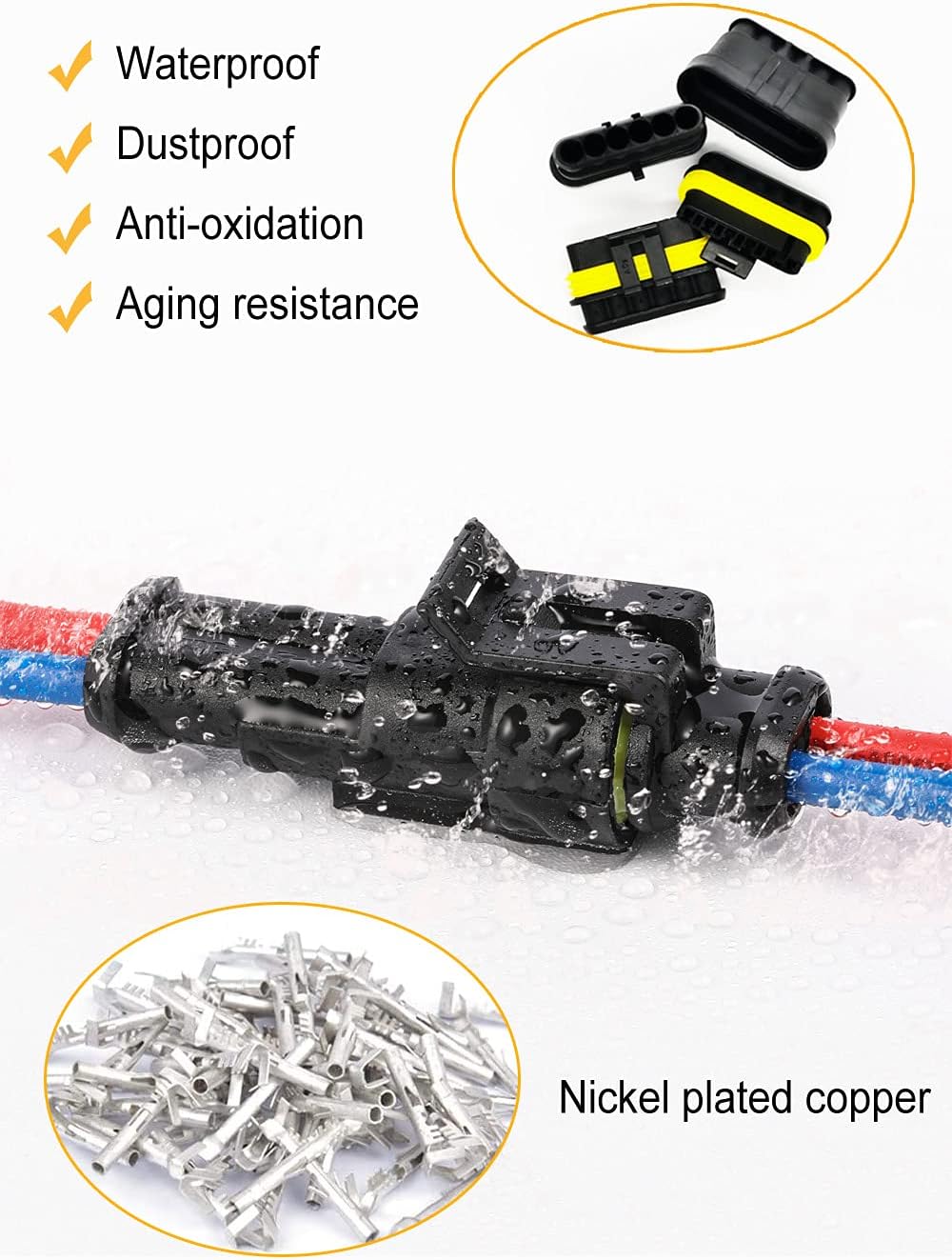 800Pcs 50 Sets Waterproof Automotive Electrical Wire Connectors Plug Kit 1/2/3/4/5/6 Pin Waterproof Connectors with Ratchet Crimping Tool