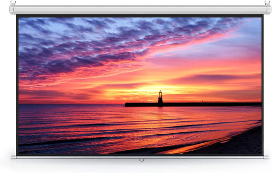 4:3/16:9 HD Retractable Portable Projection Screen with Auto-Lock/Slow Retract Mechanism, Wall or Ceiling Mountable, for Home Theater Outdoor Indoor (60inch 16:9