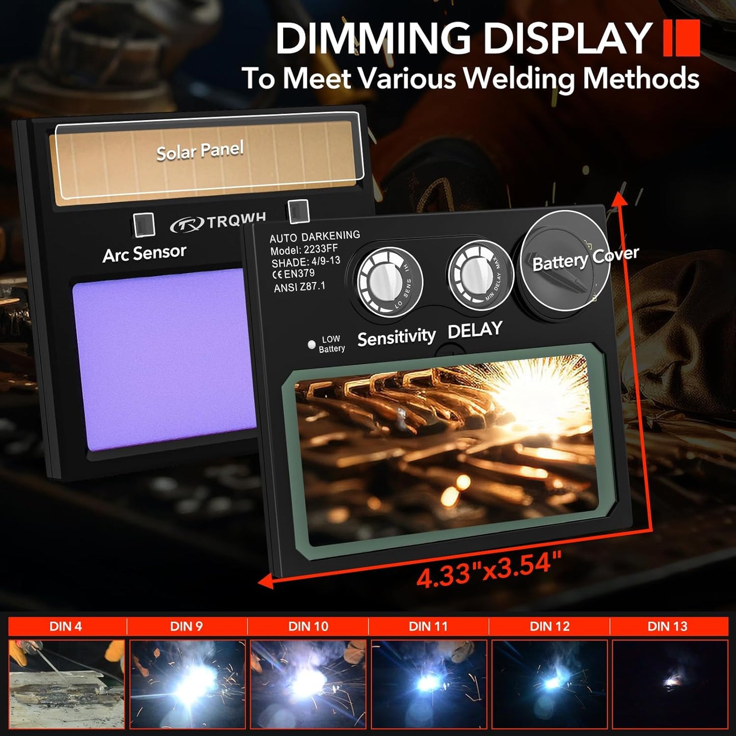 Welding Helmet Auto Darkening Welding Hood with Light True Color 1/1/1/2 Top Optical Clarity Wide Shade 9-13 Welder Helmet Welding Mask with Grinding (KTS-HD105)