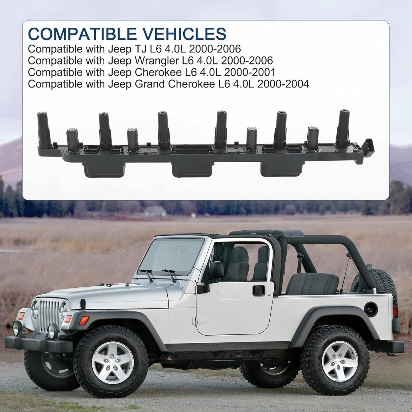 Set of 6 Ignition Coil Pack Compatible with Jeep Cherokee Grand Cherokee Wrangler TJ L6 4.0L Replace# UF296, 56041476AA, 56041476AB, 68247208AA, GN10529, C523