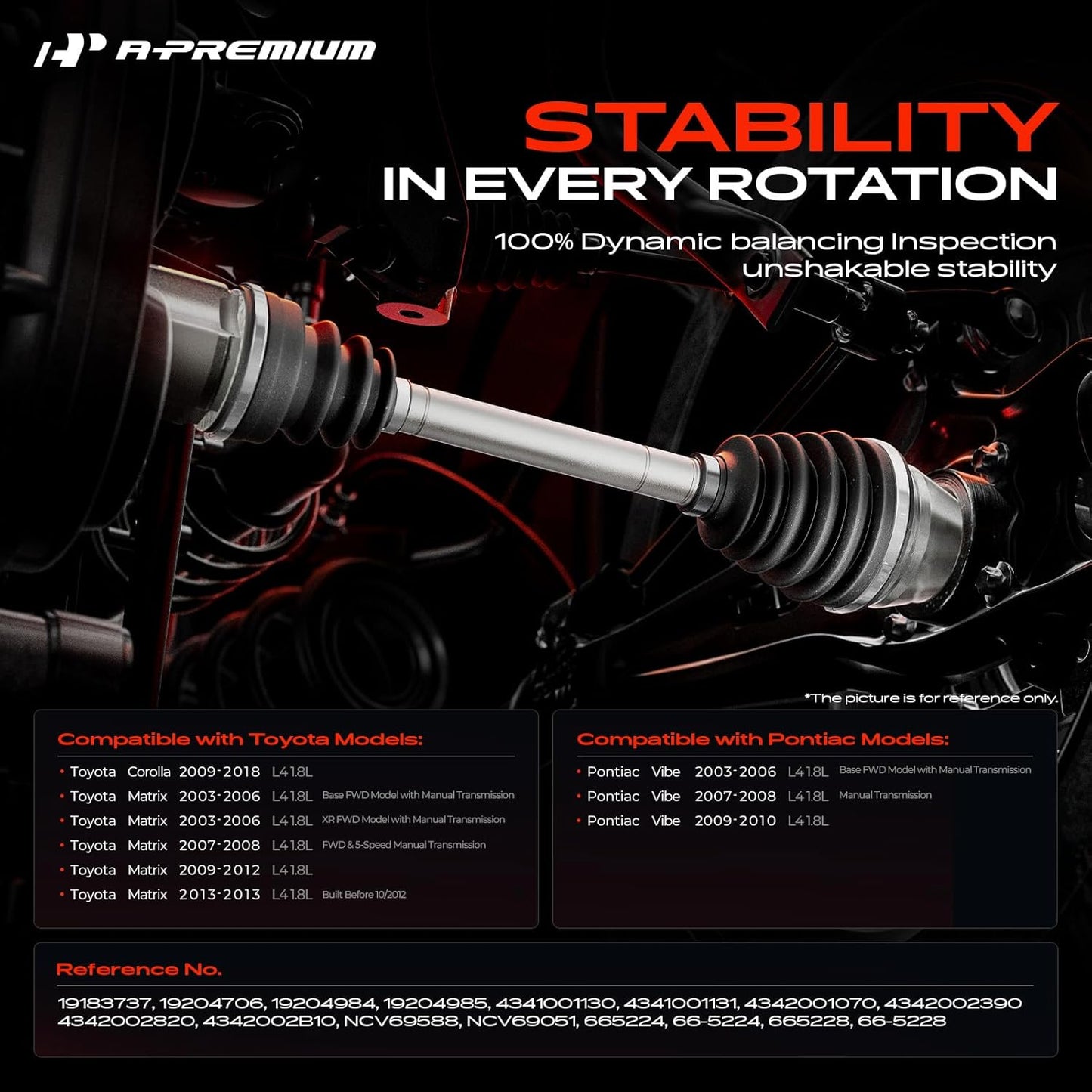 A-Premium Pair (2) Front CV Axle Shaft Assembly Compatible with Toyota Corolla 2009-2018, Matrix 2003-2013 & Pontiac Vibe 2003-2010, L4 1.8L, Driver and Passenger Side