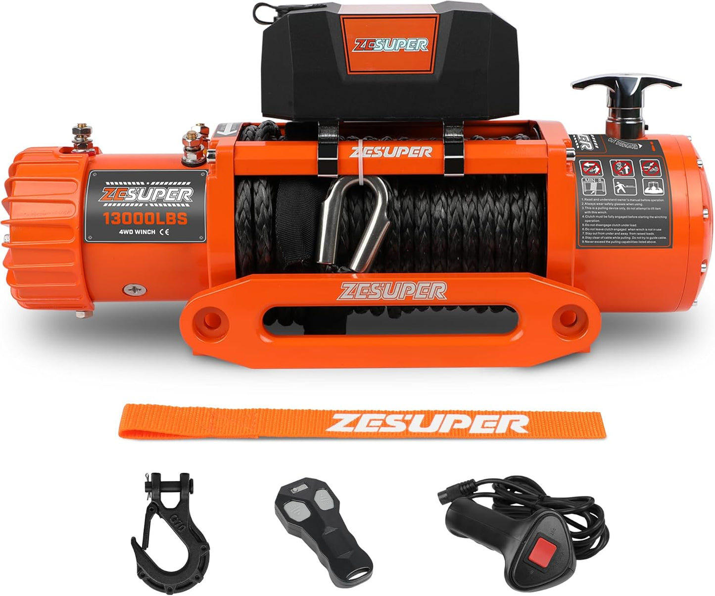 ZESUPER 2500 lb 12V DC Electric Winch 30 ft Synthetic Rope Off Road Waterproof UTV ATV Boat Winch Kits with Wireless Remote,Handheld Switch