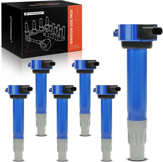A-Premium (Blue) Engine Ignition Coil Pack Compatible with Dodge Charger, Journey, Challenger, Avenger, Nitro, Magnum & Chrysler Town & Country, 300, Pacifica, Sebring & Volkswagen Routan, 6-PC Set