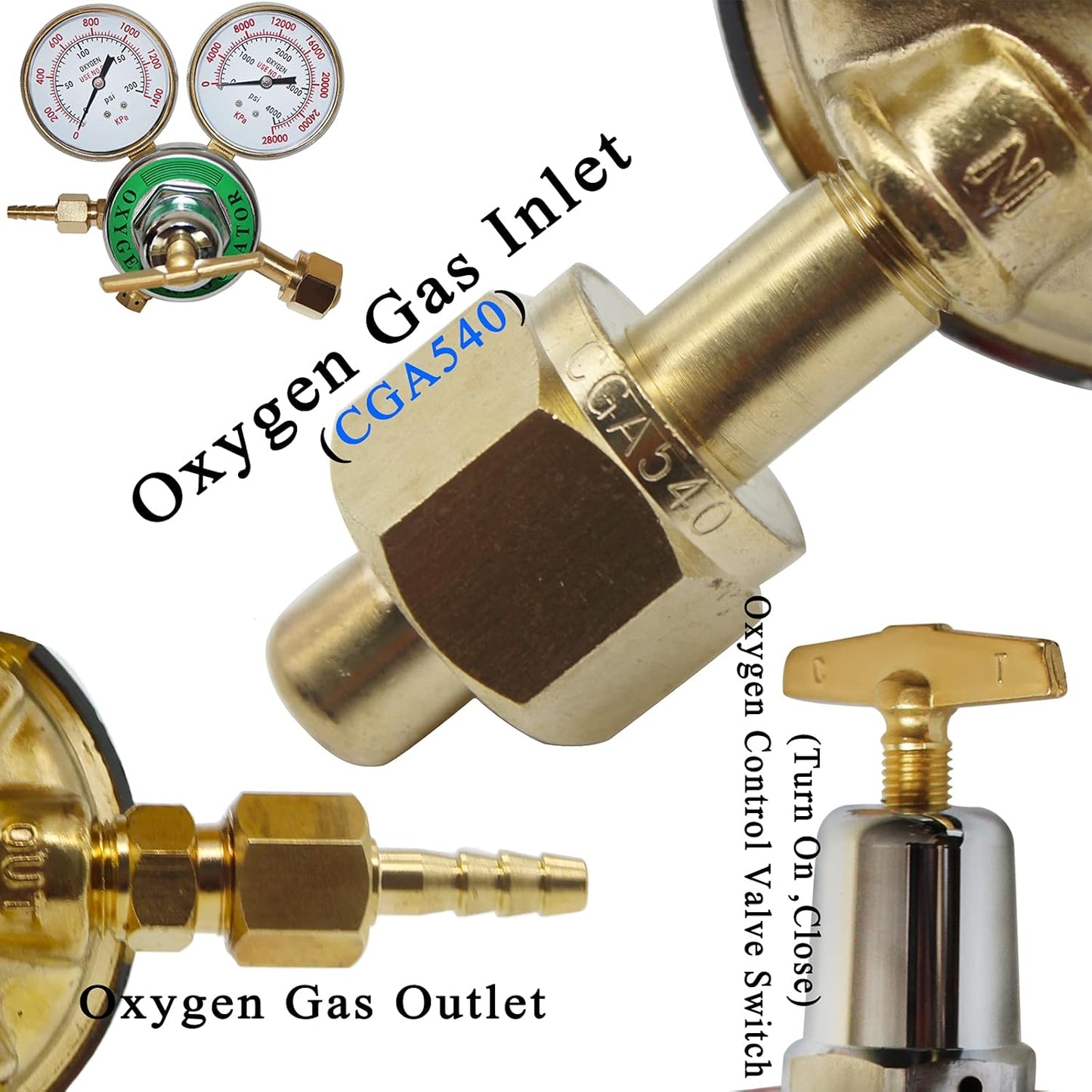 2 Piece Dual Welding Gas Gauges Oxygen (CGA-540) and Acetylene (CGA-510) Regulators Combo（Two-piece suit ）
