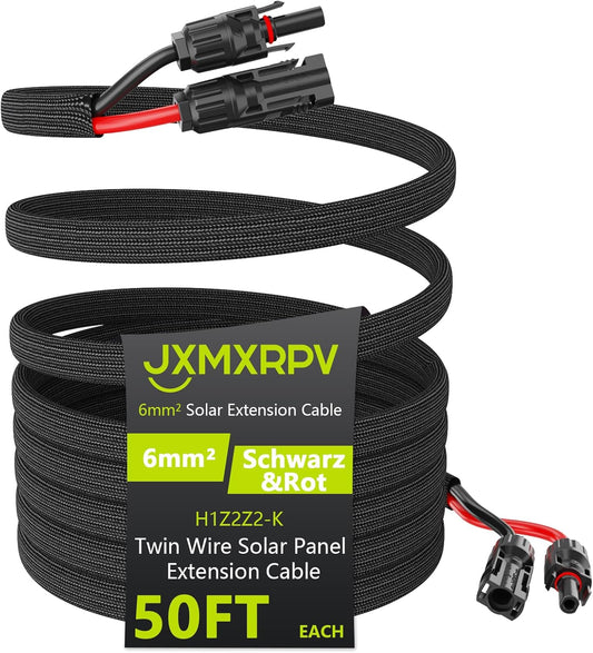 50Ft 10AWG Solar Cable Extension with Protection Cover, Solar Wire with Tool-Free Solar Connectors, IP68 Waterproof PV Cable, Solar Panel Extension Cable 10Gauge for Home Boat RV Solar Panels(50ft)