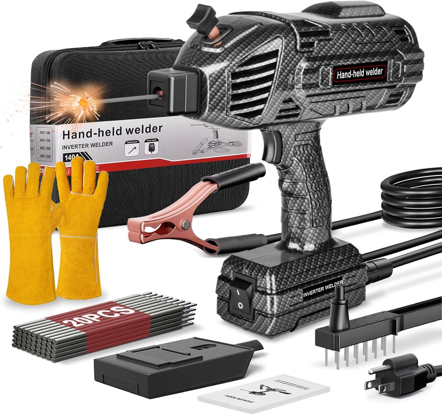 Welding Machine Handheld,20-120A 110V Portable Stick Welder 20pcs Rods,IGBT Hand Held Welder Machine withHot Start Arc Force Anti-stick ARC Welder Gun,6 Variable Current Adjustment (Grayish black)