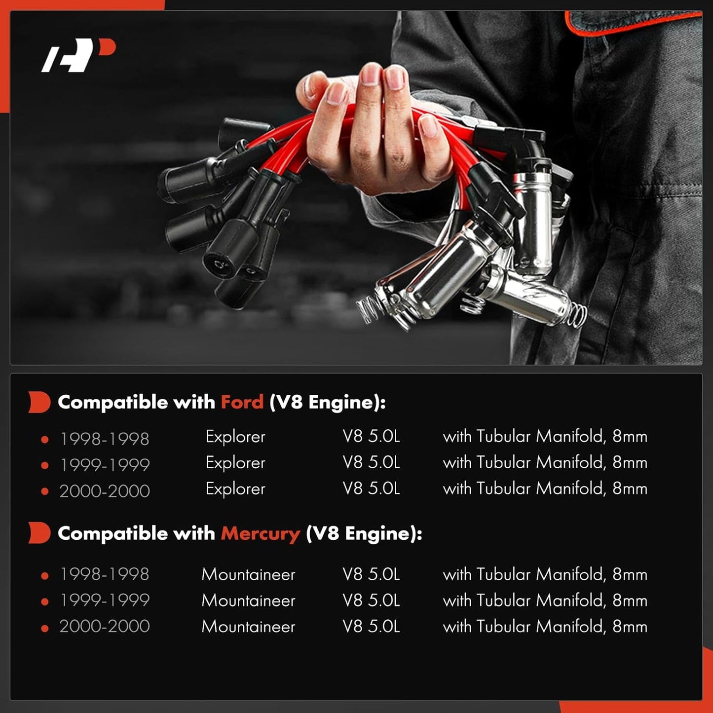 A-Premium Ignition Spark Plug Wires Set of 8 Compatible with Ford Explorer 1998-2000 & Mercury Mountaineer 1998-2000