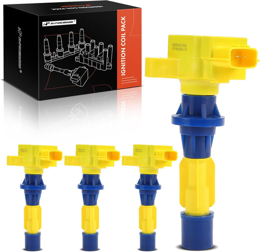 A-Premium (Yellow) Engine Ignition Coil Pack Compatible with Mazda 3 2006-2013, 3 Sport 2009-2010 2012-2013, 6 2006-2013, CX-7 2010-2012, MX-5 Miata 2006-2015, 2.0L 2.3L 2.5L, 4-PC Set