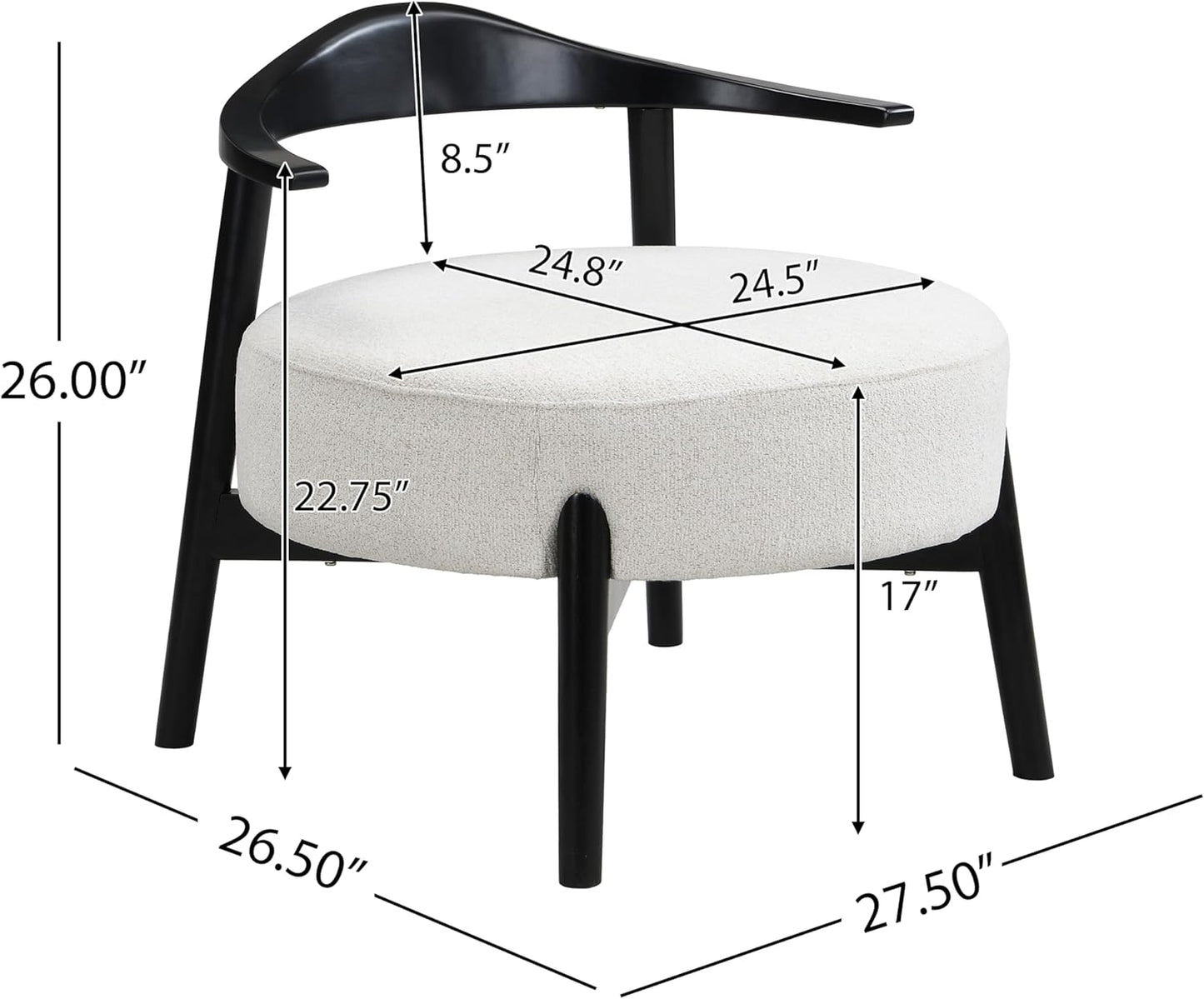 Christopher Knight Home Ipomoea Low Back Accent Chair, Living Room Lounge Chair, Comfy Chair for Bedroom, Wooden Side Chair with Armrest, Reading Chair with Soft Fabric Cushion, Beige+Black