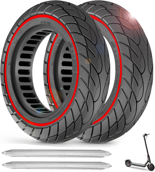 2PCS 10X2 Solid Tire, 10x2.125 Inch Tires Replacement for Gotrax G4 GXL V2 Ninebot Segway F25 F30 F40 F60 D40x Electric Scooter, 50/75-6.1 10 Inch Off Road Front Rear Tubeless Tire Wheel (Red)