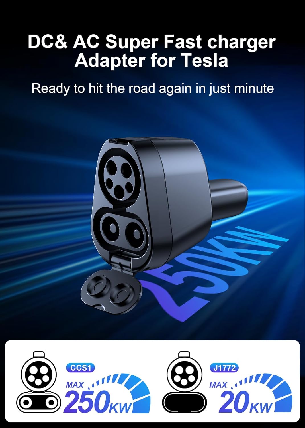 2025 Cybertruck Upgraded, 4 in1 CCS & J1772 to NACS (TSL) Charging Adapter, Fit for Tesla Model 3/Y/S/X/Cybertruck, Max 250KW DC Fast Charging, for Level 1 2 3 Charging Stations with CCS1& J1772 Plug