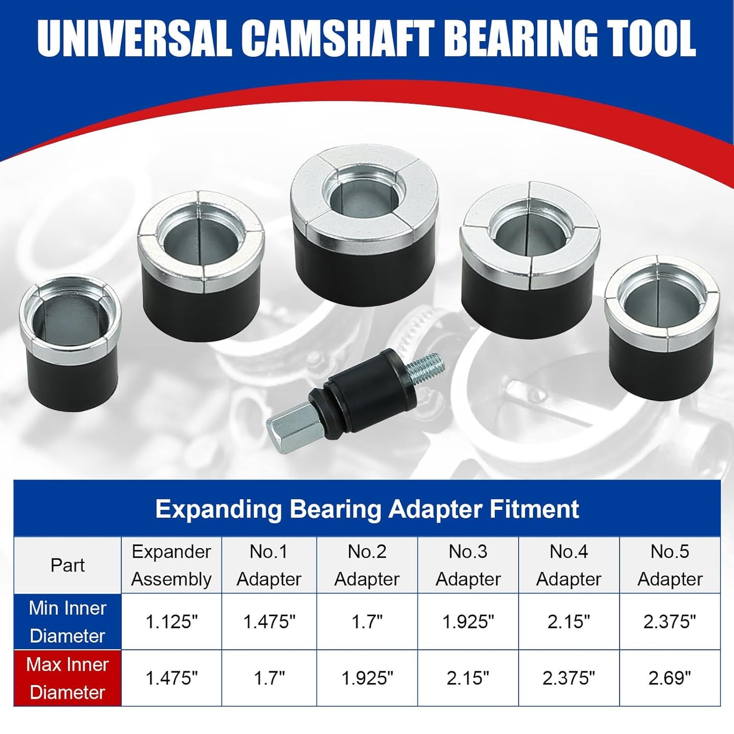 Cam Bearing Removal and Installation Tool Set, Camshaft Bearing Ranging from 1-1/8" to 2-2/3" for Most Domestic and Import Vehicle Trucks, Bearing Installation Tool