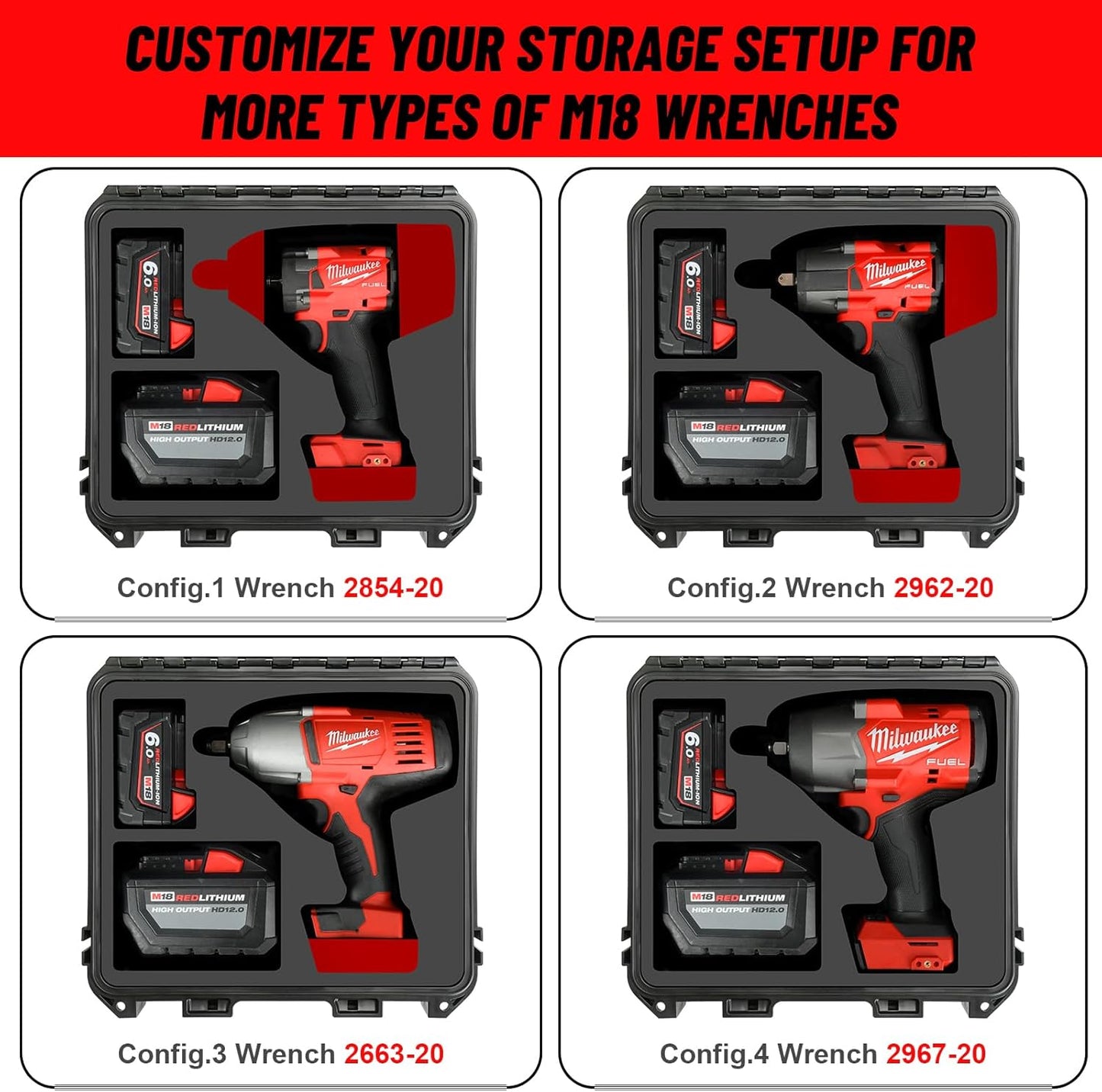 Case for Milwaukee M18 Impact and Torque Wrench - Waterproof Hard Tool Box for Milwaukee Set, Power Tool Combo Kit Bag for 18V 20V 2/1 3/4 3/8 Cordless Torque Wrenches/Battery (Case Only)