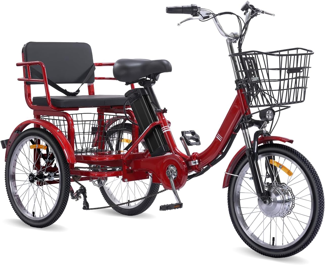 Two Seater Electric Tricycle for Adults, Peak 500W 3 Wheel Electric Bike with Passenger Seat, 48V 13Ah Battery, Folding Motorized Trike with Rear Basket for Women and Seniors