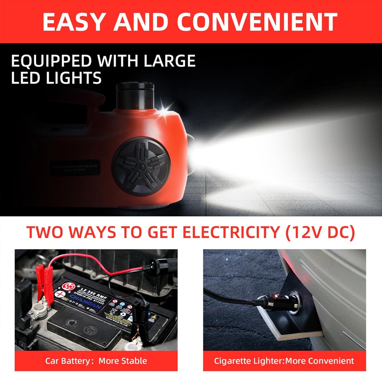 ROGTZ Upgraded Electric Hydraulic Car Jack Kit 5 Ton 12V Portable Lift Range 20.9 Inch with Tire Inflator Pump for SUV Sedan Truck Repair Floor Jack for Tire Change with LED Light Jack Only