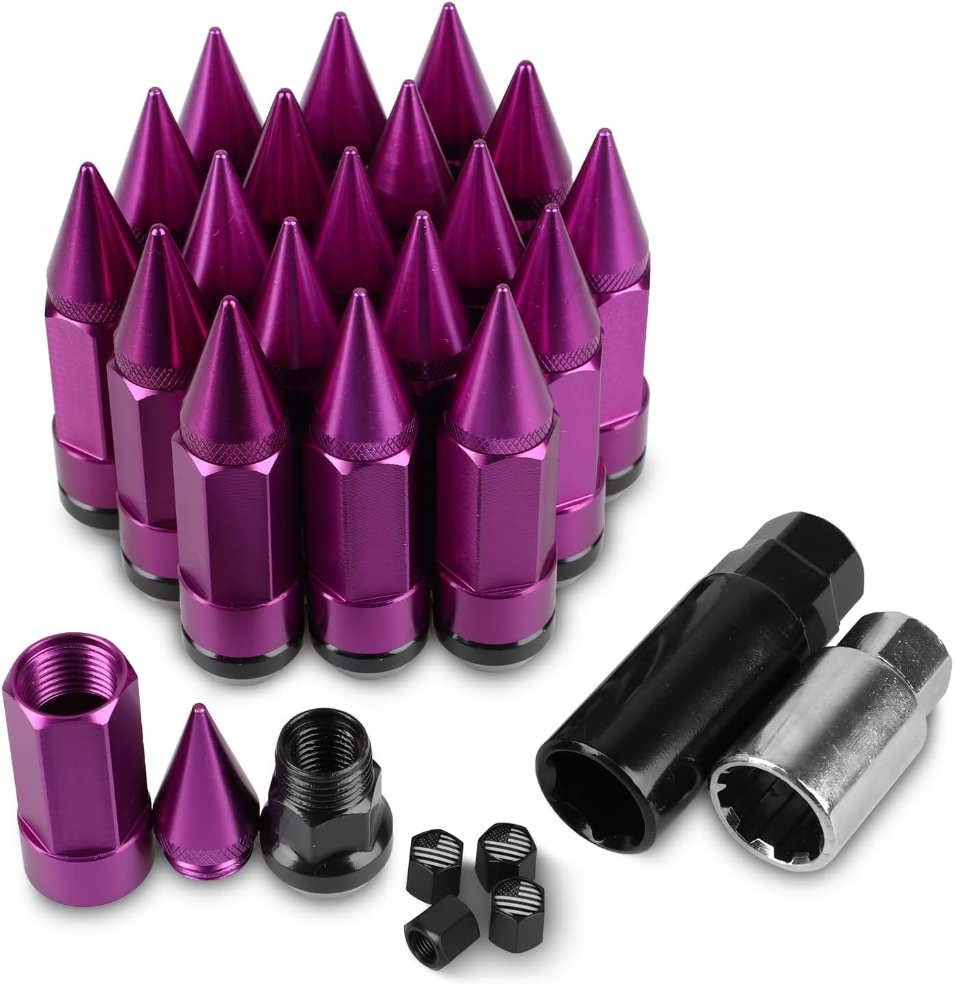 20PCS M12x1.5 Anti Theft Wheel Spikes Lug Nut,Replacement for 2006-2019 Fusion,2012-2019 Focus,2001-2019 Escape Aftermarket Wheel(Neo Chrome)