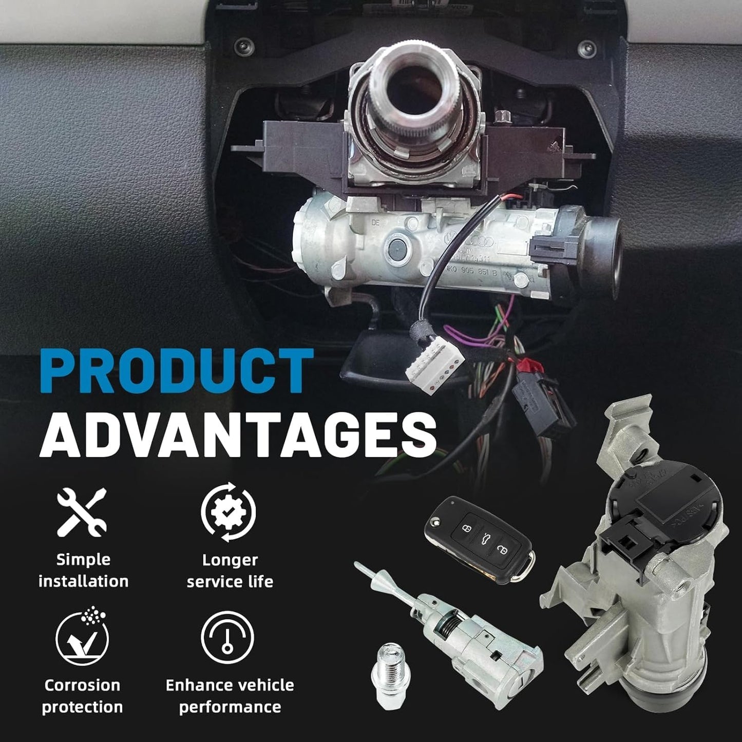1K0905841 Ignition Lock Cylinder with Keys(48-Chip 433 Frequency),Compatible with 2011-2016 VW Jetta EOS GTI GOLF 2.0L 2.5L,Replacement 1K0905851B,1K0905865