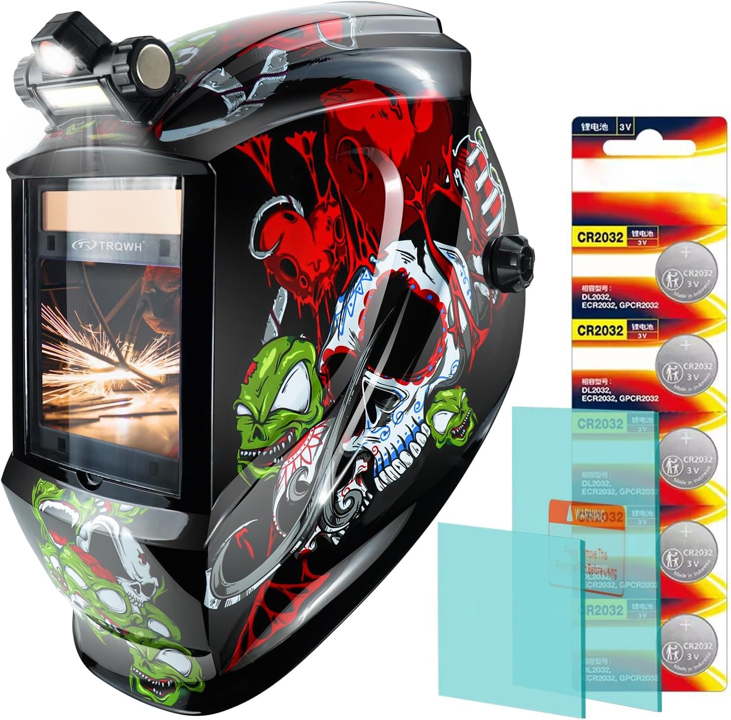 Welding Helmet Auto Darkening Large Viewing True Color Solar Powered Welding Mask with 4 Arc Sensor Adjustable Wide Shade Range 4~5-8/9-13 Welder Mask with Grinding