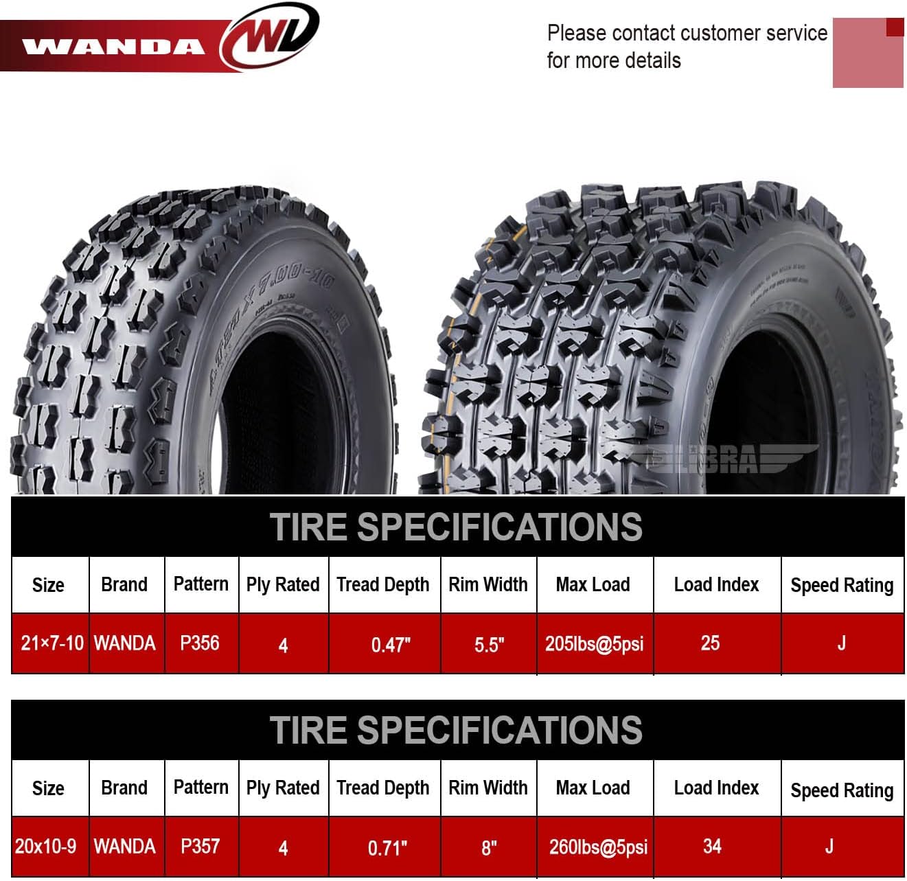 WANDA Set 4 GNCC Racing Tires 21x7-10 & 20x10-9 fit for Yamaha Raptor 350 660 700