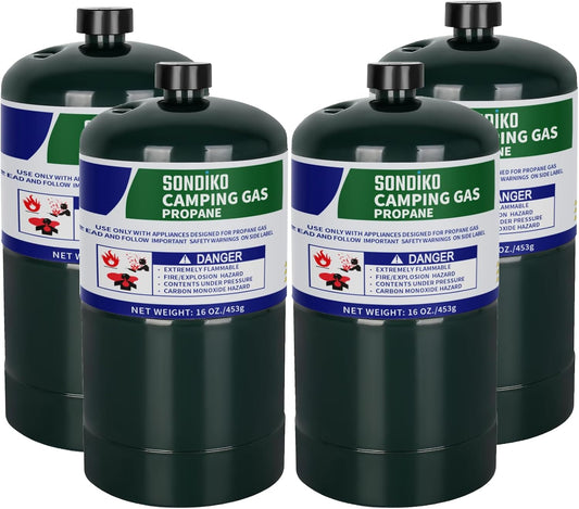 Sondiko Propane Tank 4 Pack, High Purity 1LB Propane Cylinder Tank 16 oz, Factory Prefilled and DOT Compliant, Premium Propane to Broil Sous Vide for Welding Brazing Soldering