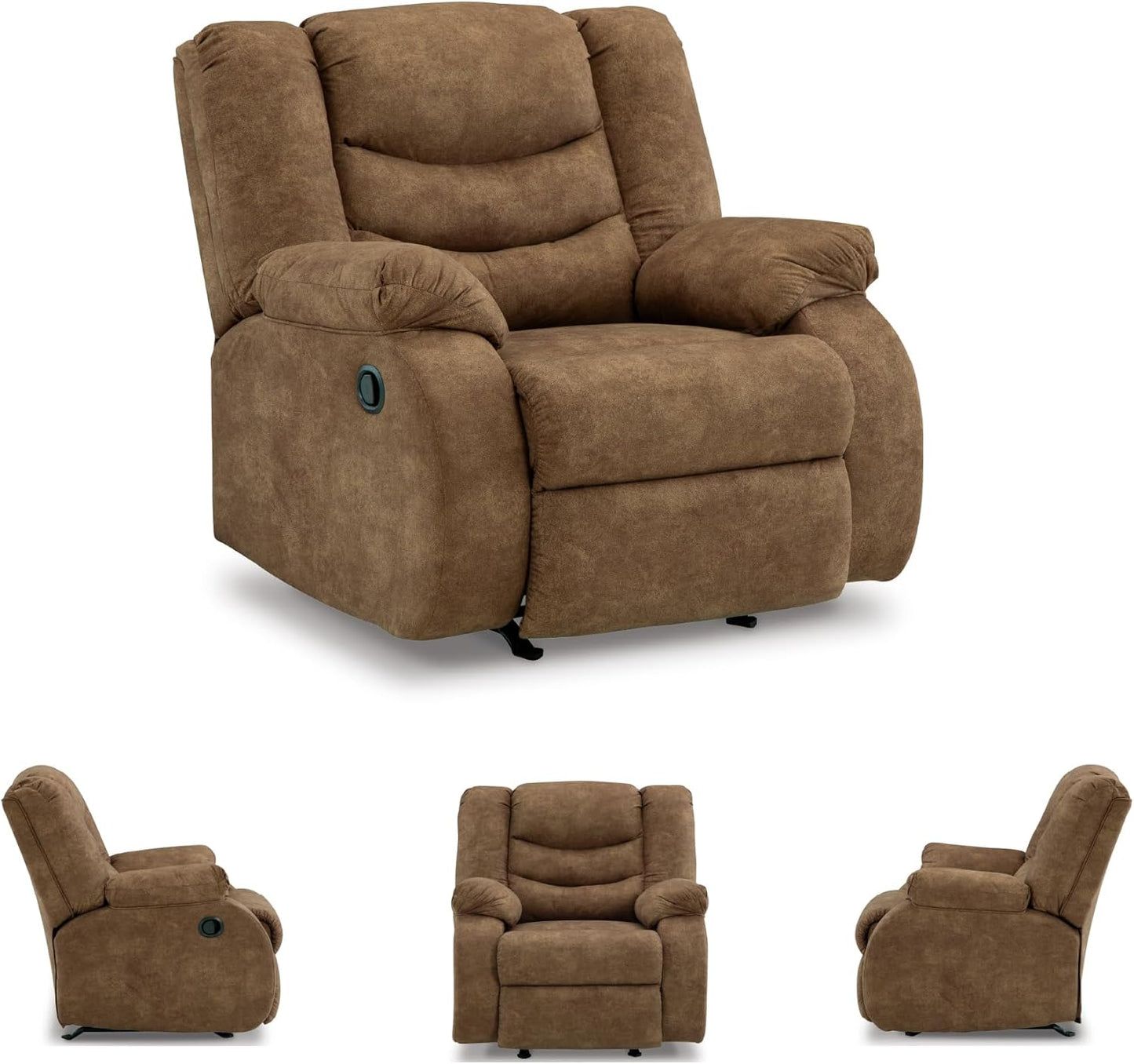 Signature Design by Ashley Partymate Contemporary Faux Leather Manual Rocker Recliner, Dark Brown