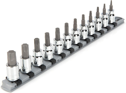 TEKTON 3/8 Inch Drive Torx Bit Socket Set with Rail, 12-Piece (T10-T60) | SHB91103