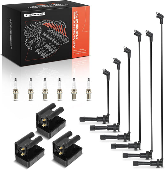 A-Premium 3 Ignition Coils with 6 Spark Plug Wires and 6 Iridium Spark Plugs Compatible with Dodge Stealth 1991-1996 & Mitsubishi 3000GT 1991-1999, Diamante 1992-1995, 3.0L