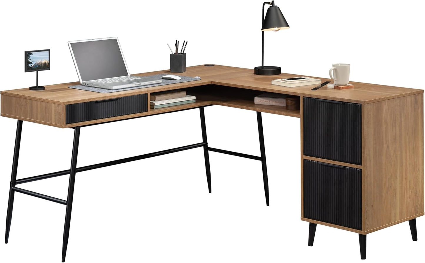 Sauder Ambleside Modern L-Shaped Desk, Serene Walnut Finish
