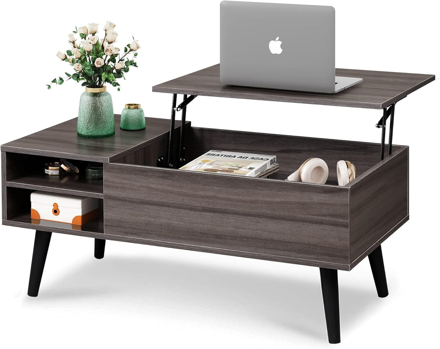 WLIVE Lift Top Coffee Table for Living Room,Small Coffee Table with Storage, Adjustable Shelf and Storage Compartment, Mid Century Modern Living Room Table, Wood, Rustic Brown