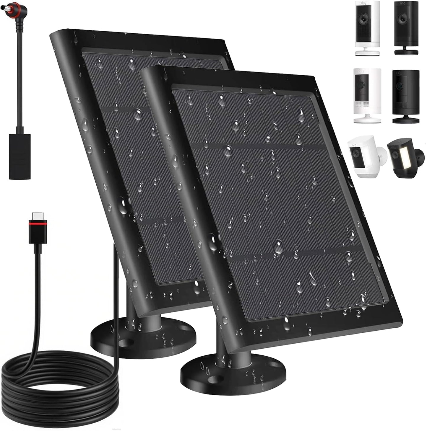 3 Pack Solar Panel for Ring Camera(2nd Generation) Dustproof Waterproof 5W Solar Panel with 10FT/3M Long Cable for Stick Up & Pro Spotlight Cam Battery for Security Camera