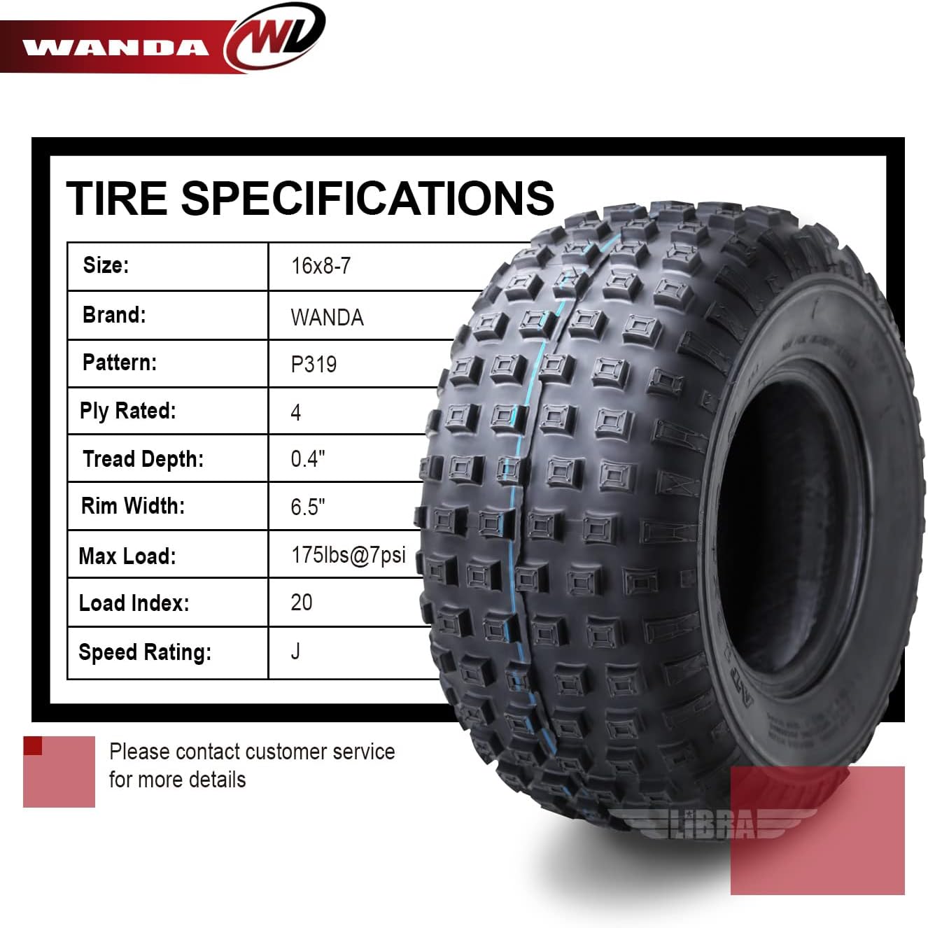 WANDA Sport ATV tires Go cart tires 16x8-7 16X8X7 4PR (Set of 4)