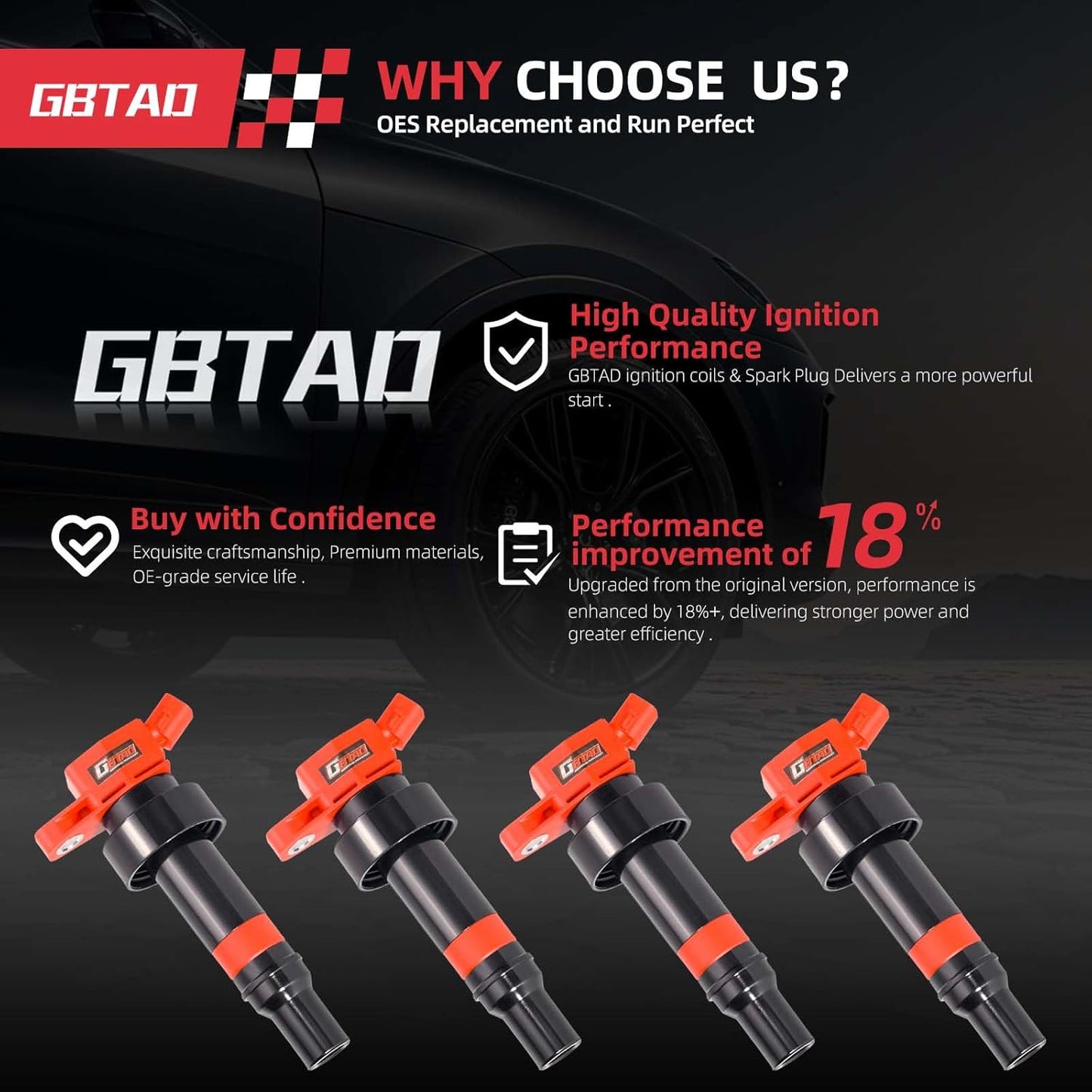 Set of 4 Upgraded Ignition Coil Pack for 1.6L L4 2012-2020 Hyundai Accent,2012-2017 Hyundai V-eloster,2012-2020 Kia Rio,2012-2019 Kia Soul Replaces UF652 273012B100