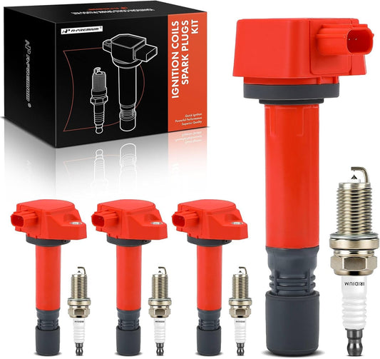 A-Premium (Red) Set of 8 Ignition Coil Pack and Iridium Spark Plugs Compatible with Honda Civic 2006-2011 1.8L, Replace# 30520RNAA01, 099700101